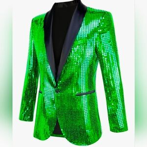 Nawgut Sequin Blazer Metallic Suit Disco Prom Shiny Jacket  Christmas New Years